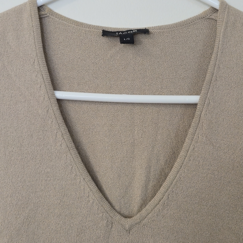 JACOB L Beige V-Neck Sleeveless Tank Minimalist Layering Essential Knit Vest Top - Picture 6 of 11